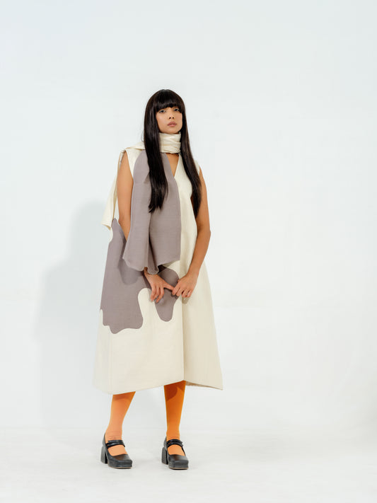 Basil scarf Natural + Steel Grey