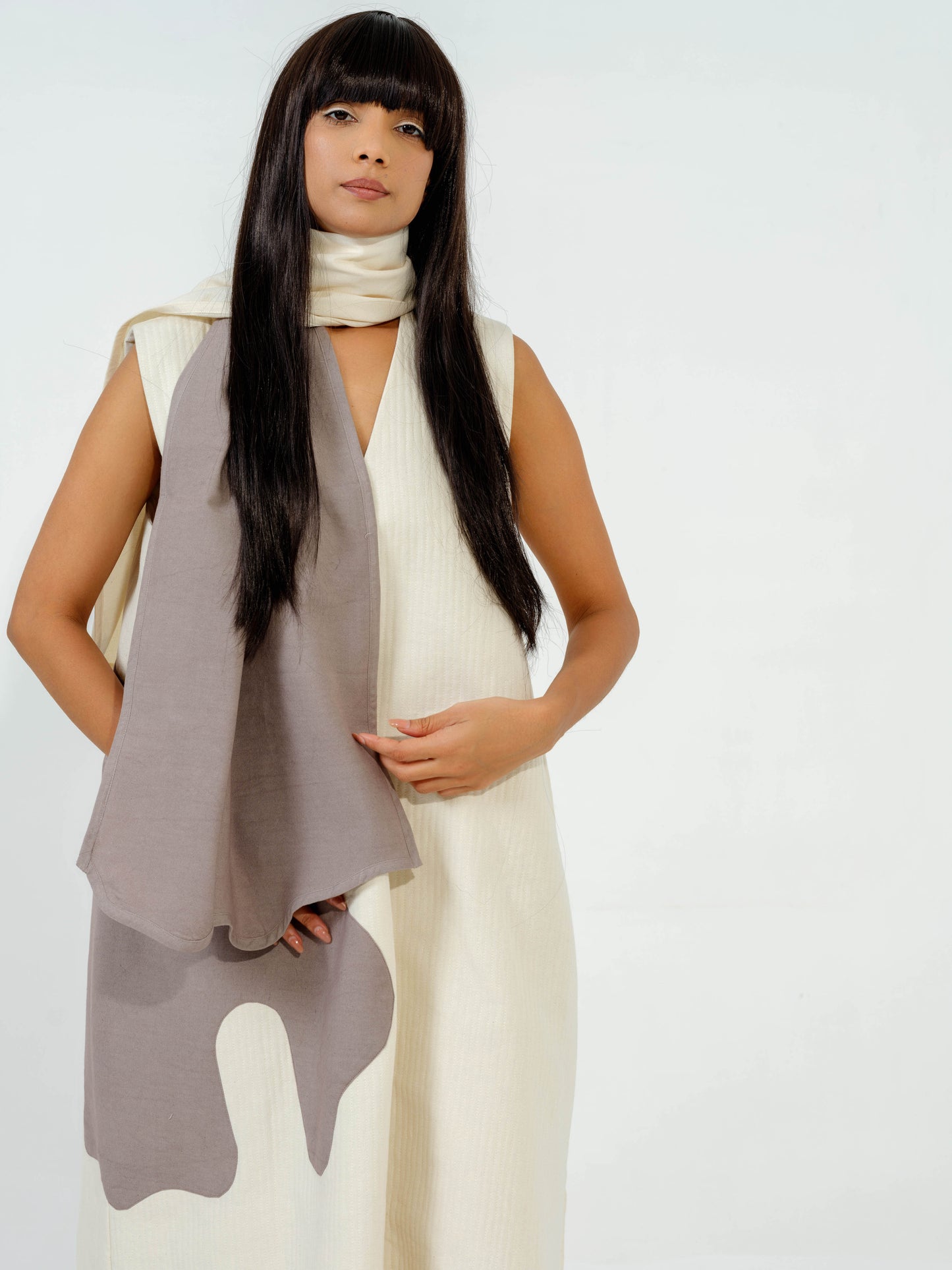 Basil scarf Natural + Steel Grey