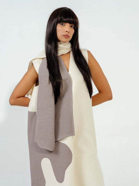 Basil scarf Natural + Steel Grey